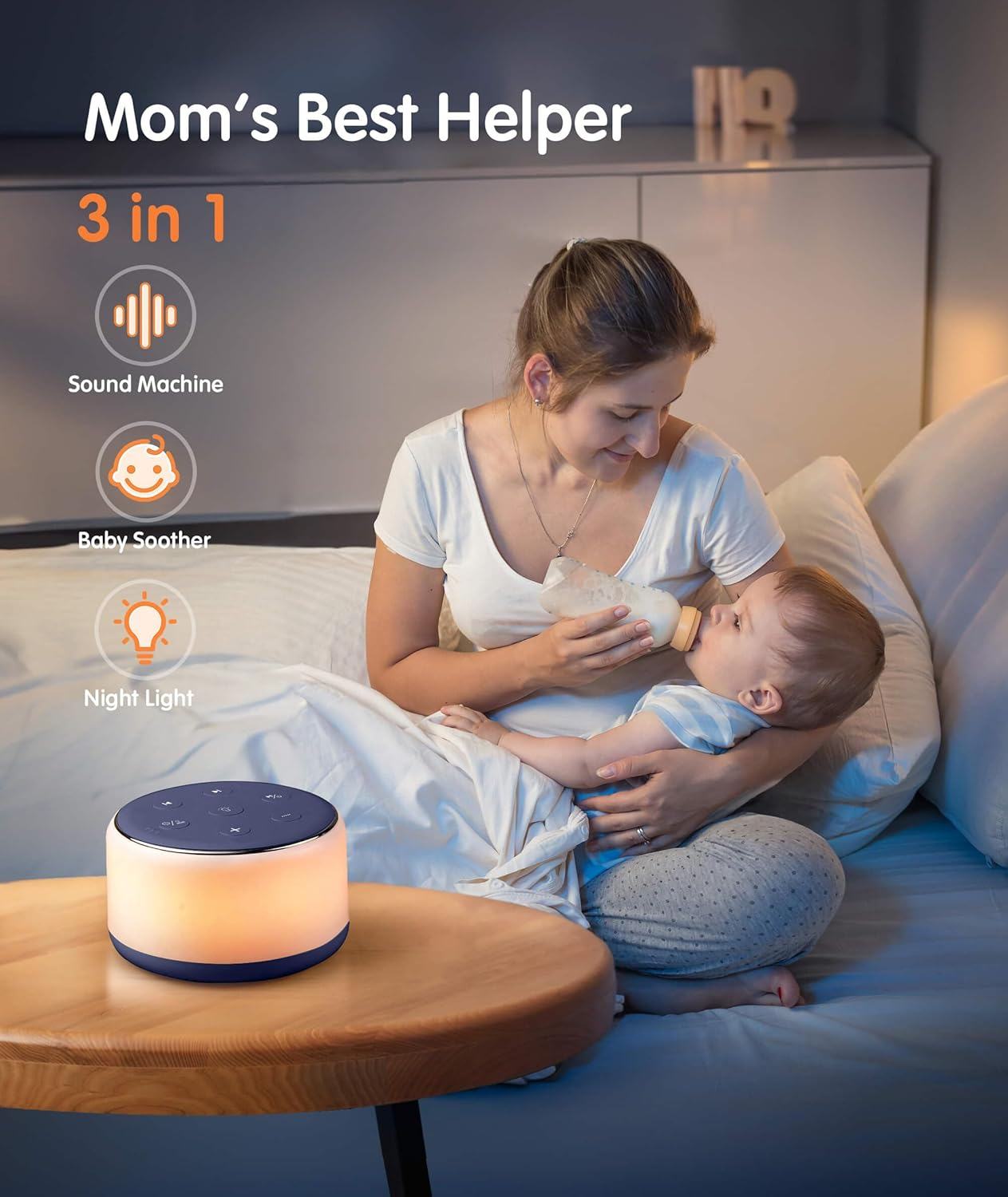 Sound Machine for Sleeping Baby Kids Adults &ndash; Rechargeable Portable White Noise Machine with Night Light, 34 Soothing Noises, Nursery Decor Baby Lullaby Machine, Auto-Off Timer image number 2