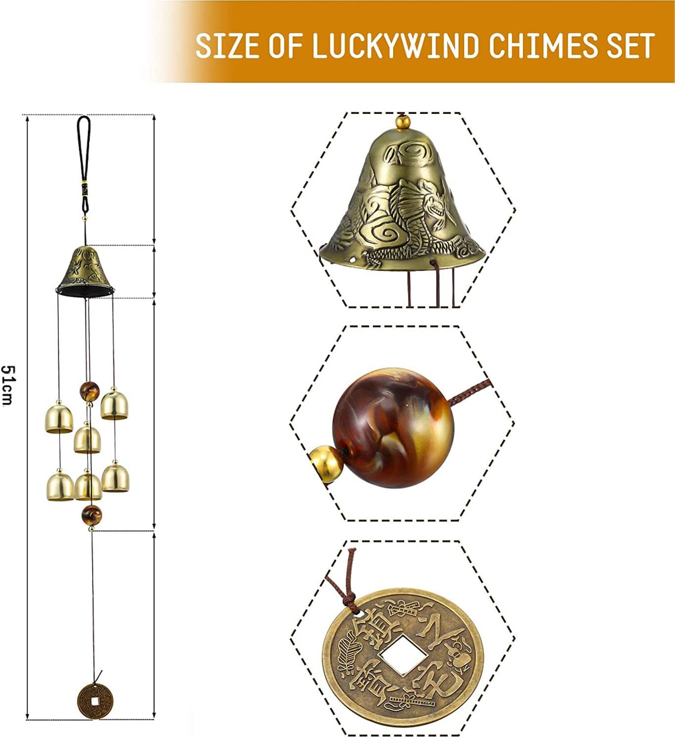 Lucky Wind Chimes Feng Shui Wind Bell 6 Bells Hanging Bell Chimes for Good Luck Home Garden Patio Hanging Decoration&hellip; image number 2
