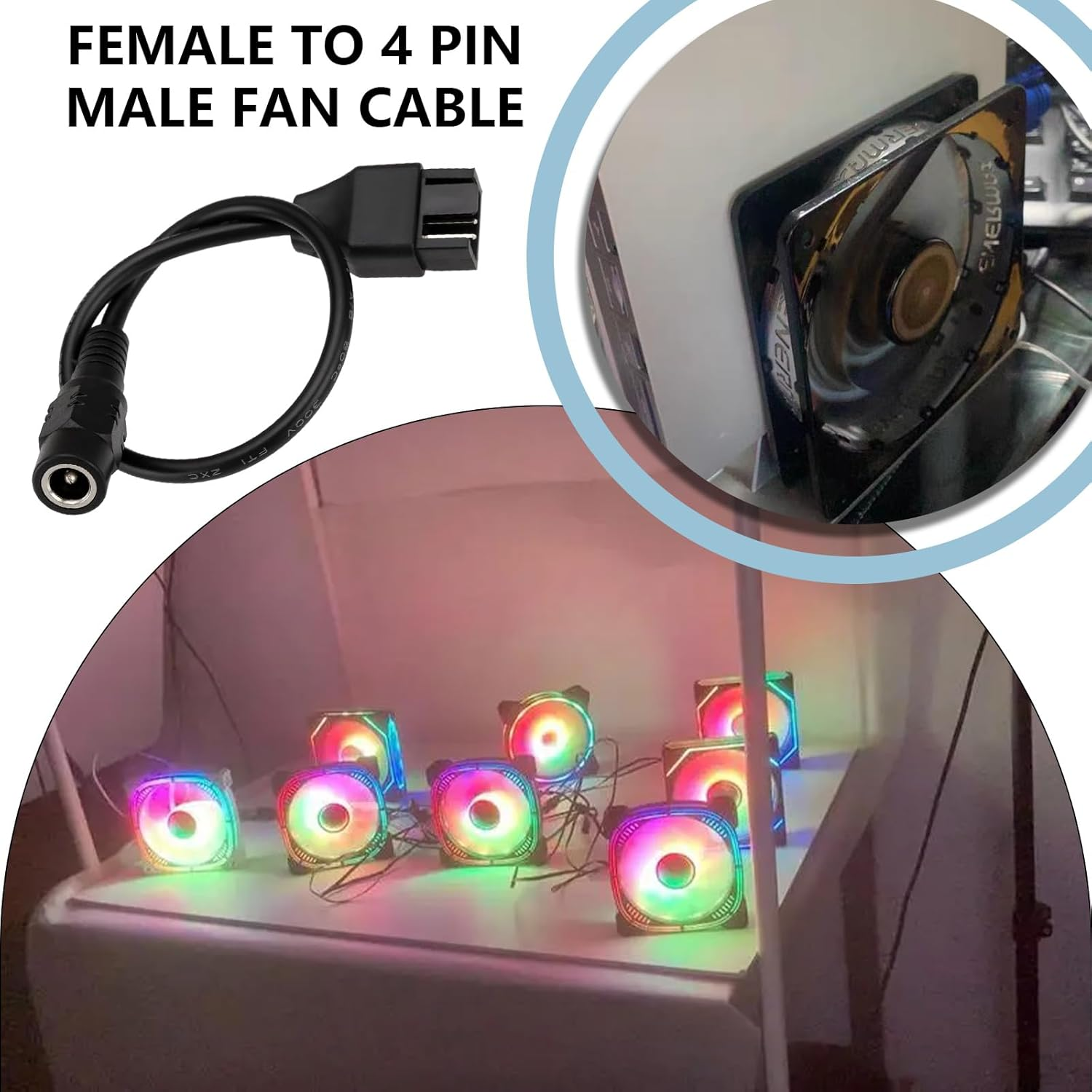 Emagtech 4PCS Fan Extension Cable DC5521 Female to 4 Pin Male 22AWG PWM Housing Fan Cable 12V Power Supply Adapter for CPU Fans PC Cooling Fan 24Cm image number 5