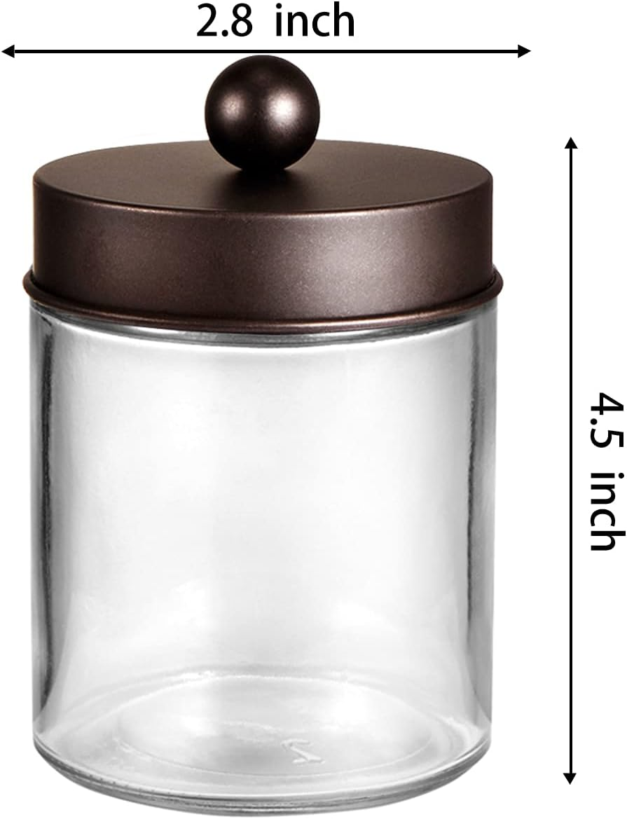 Amolliar 4Pc Apothecary Jars Bathroom Vanity Storage Organizer Set -Countertop Canister with Stainless Steel Lids &Cute Stickers - Qtip Dispenser Holder for Qtips,Cotton Swabs,Makeup Sponges (Bronze) - Brushed Nickel image number 3