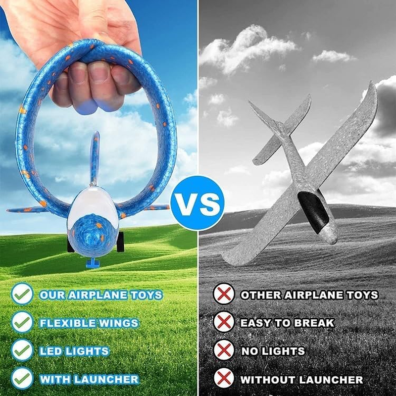 3 Pack LED Airplane Launcher Toys, 2 Flight Modes Foam Glider Catapult Plane, Outdoor Flying Toy for Kids, Birthday Gifts for Boy Gir image number 1