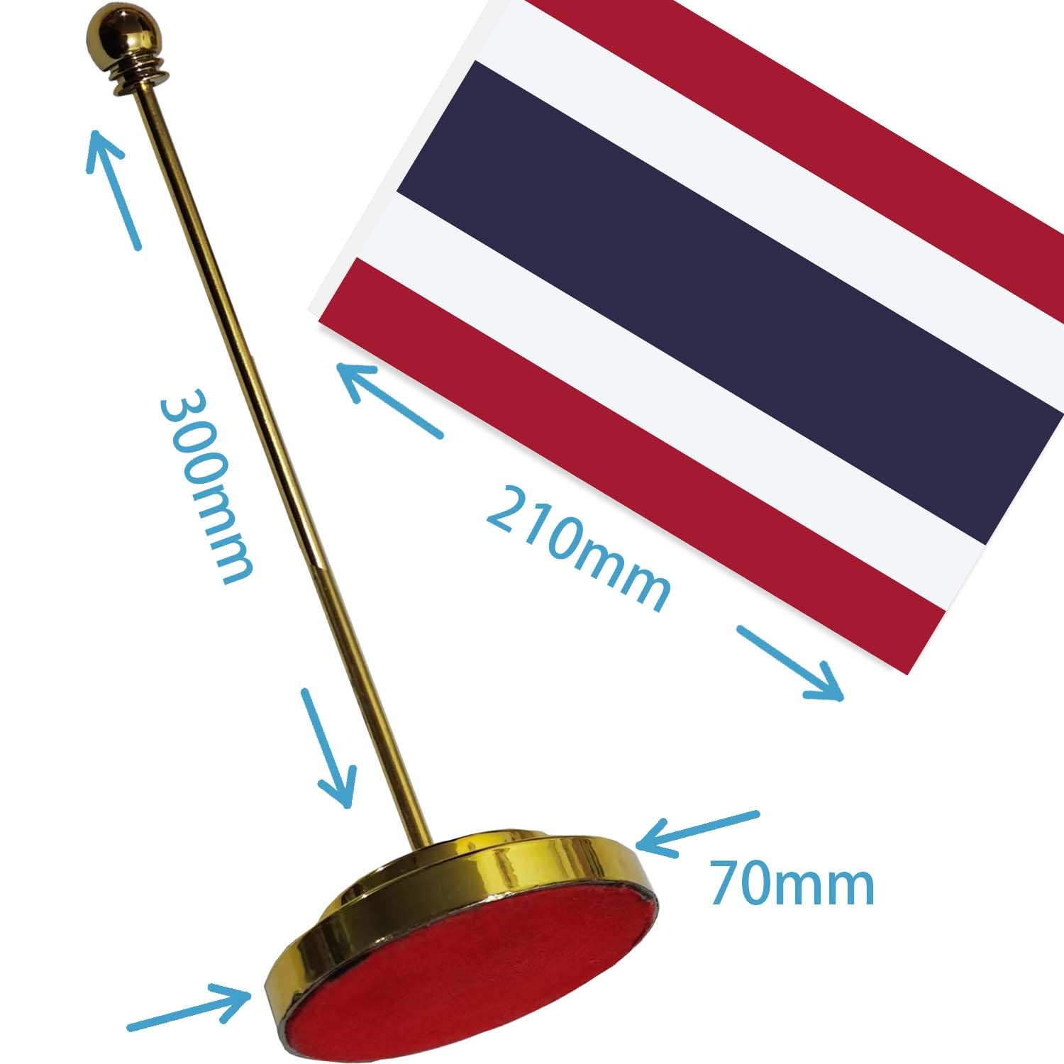 Thailand Desk Small Flag Set,5&times;8 Inch Mini Thai Desktop Banner,12" Metal Solid Pole Decor,Tiny Digital Printed Polyester Banner with Golden Base image number 3
