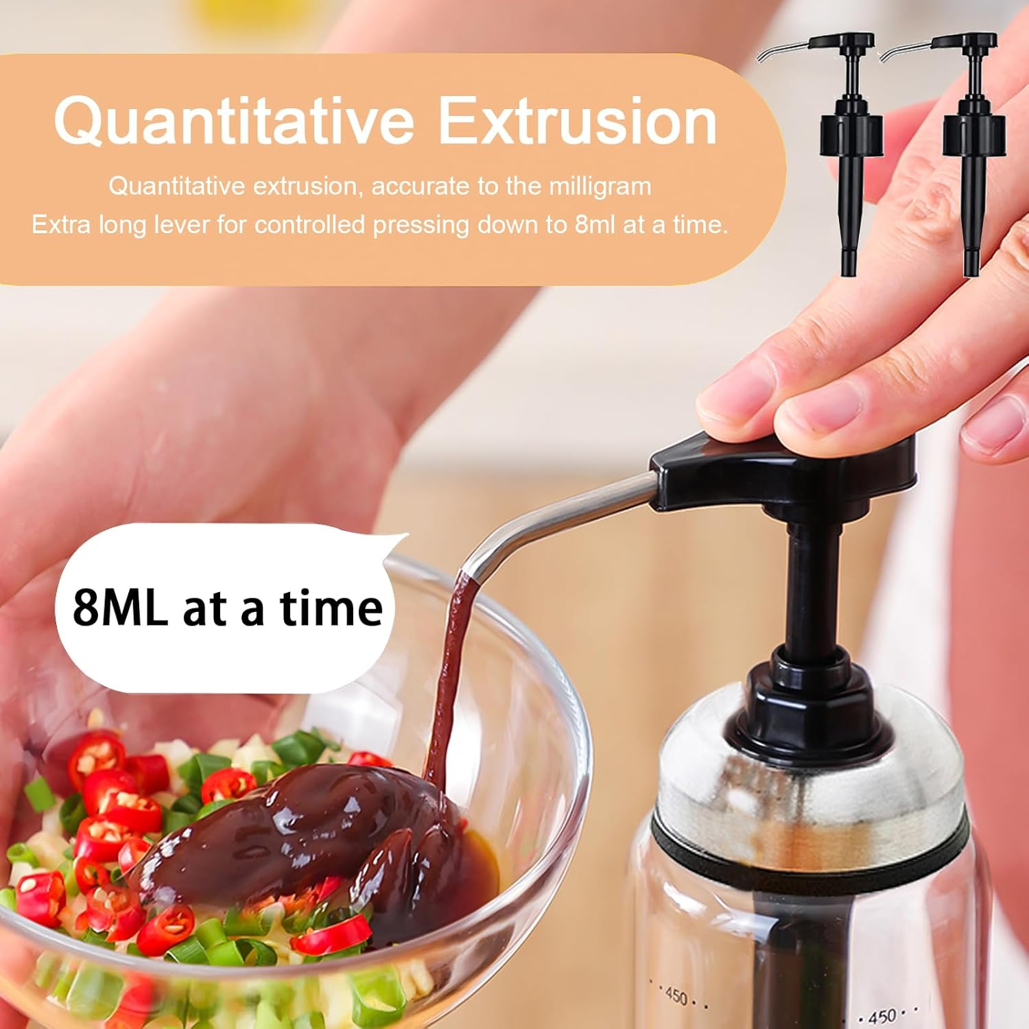 Syrup Dispenser with Pump,500Ml Refillable Ketchup Bottle for Sauce and Syrup Glass Bottle with Wide Neck Press Pump Head Sticky Sauce Squeeze Bottle,Honey Dispenser (Black) image number 2