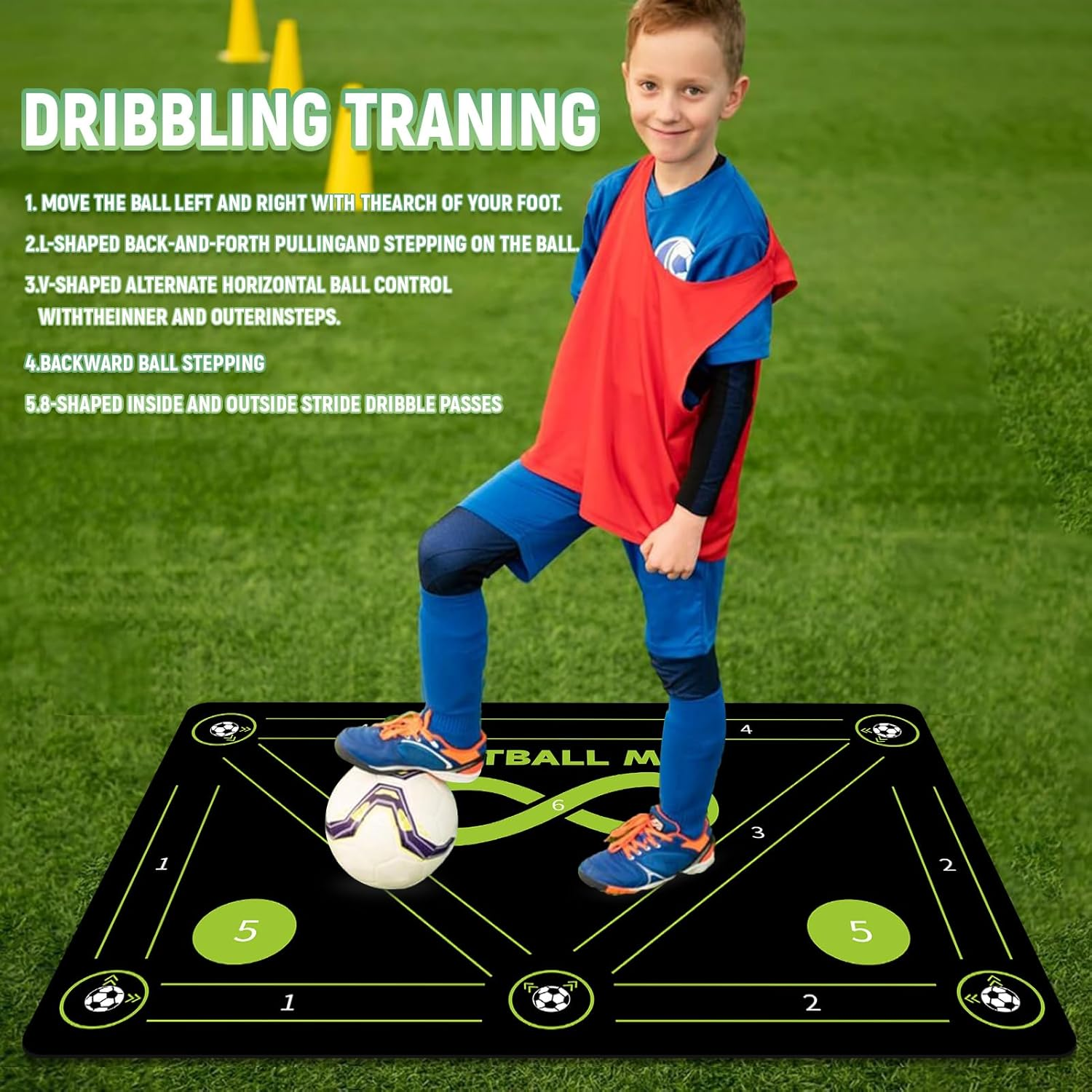 Soccer Training Mat, Soccer Footwork Training Equipment Mat for All Ages Improve Speed and Coordination, Anti-Slip Silent, Video and Dynamic Manuals Included, Football Footstep Training Mat for Kids image number 2