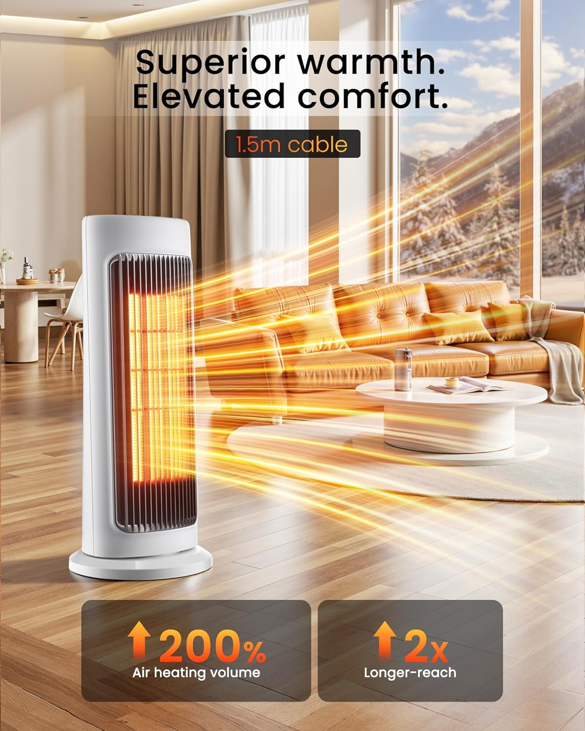 Fan Heater for Bedroom - 2000W Fast Heating Portable Space Heaters, Ceramic PTC Electric Heater 12H Timer for Bathroom, Living Room, Office, Indoor Use - over Heating & Tip over Protection image number 2