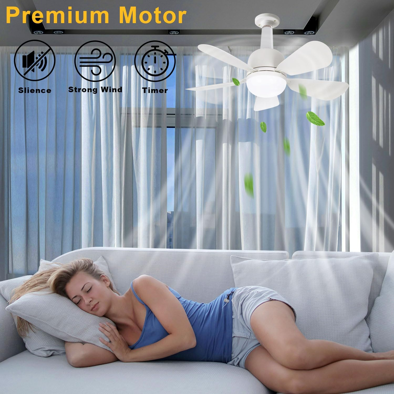 60CM Socket Fan Light with B22 Base Extension, Upgraded LED Light Socket Fan, Ceiling Fan with Lights and Remote for Bathroom, Kitchen, Bedroom, 2Pack