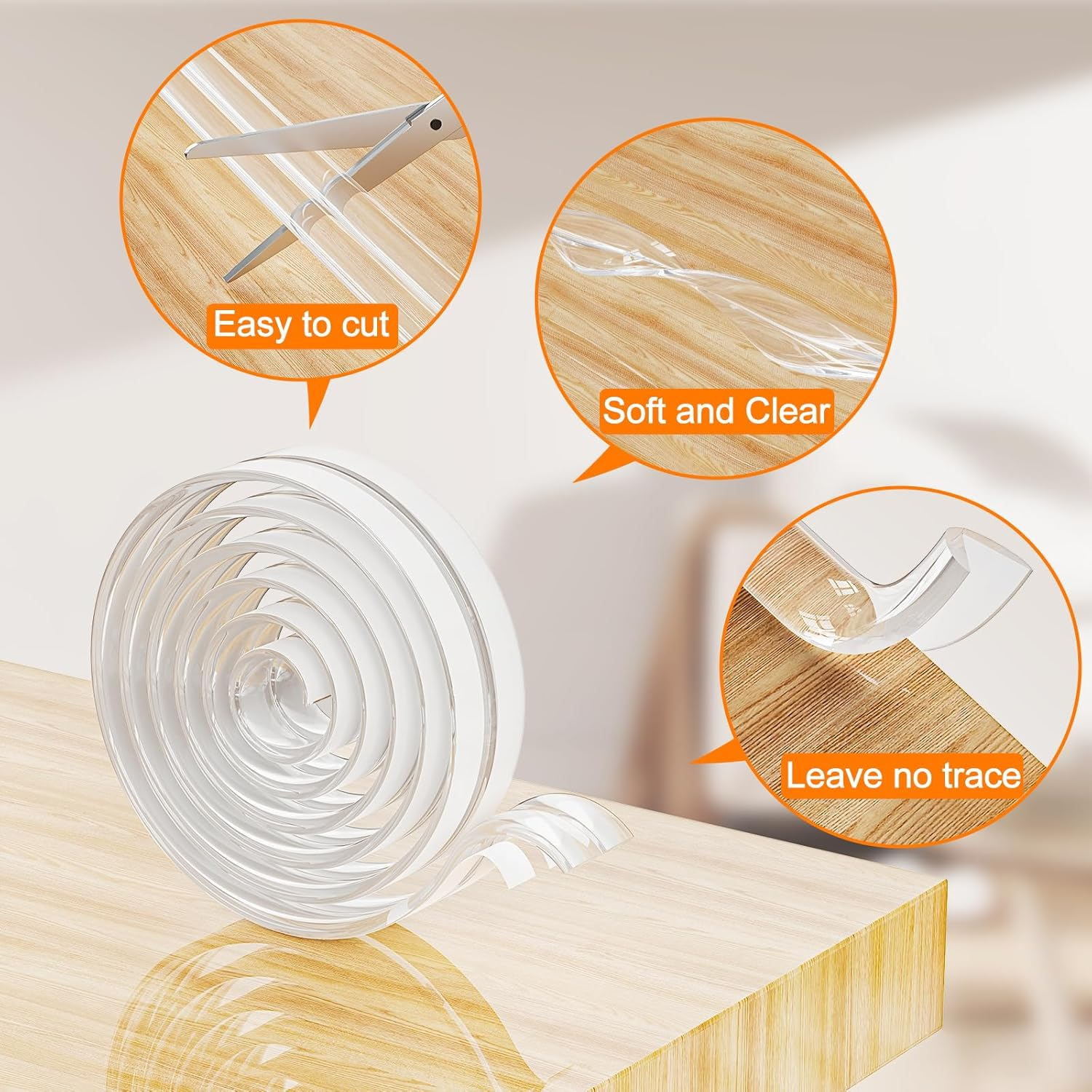 Corner Protectors Transparent, E-PRONSE 20Ft Furniture Table Edge Protectors Soft Silicone Bumper Strip with Strong Adhesive Tape for for Cabinets, Tables, Drawers, Household Appliances image number 5