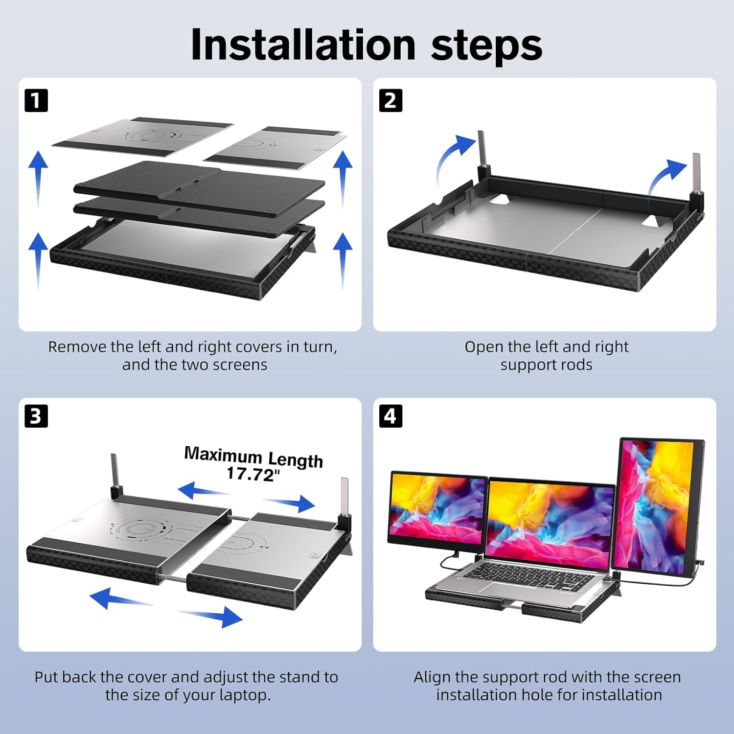 Laptop Screen Extender Portable - 14" Monitor IPS FHD 1080P HDMI USB-C Triple Detachable Display for 12-17.3 Inch Laptops Compatible with Windows Mac Chrome Surface Metal Base Travel Work Setup image number 6
