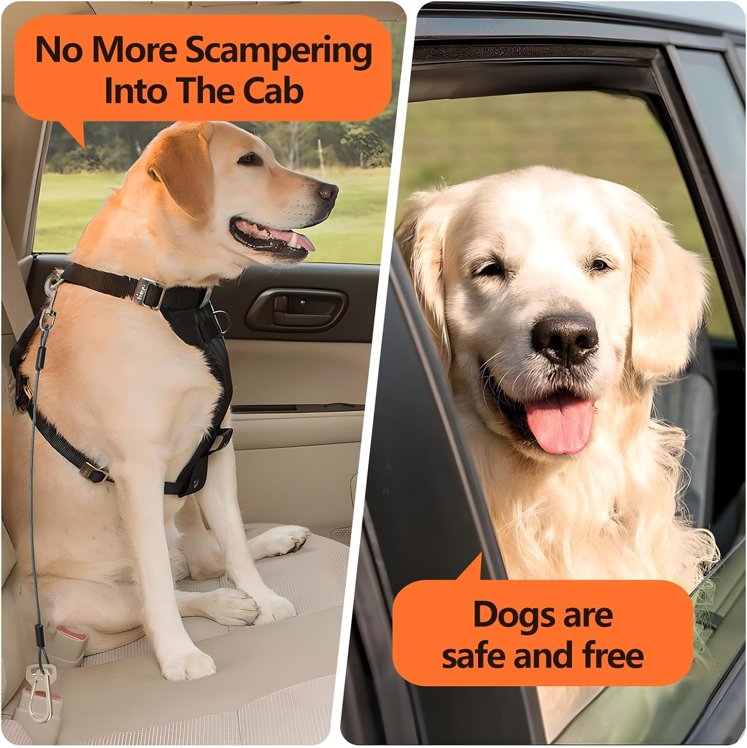 Dog Seat Belt for Car, 2Pcs Dog Car Harness of Coated Wire Leash, Double Clip Dog Seatbelt Safety Restraint, Chew Proof Dog Tether Cable for Car, 24Inch, Black image number 4