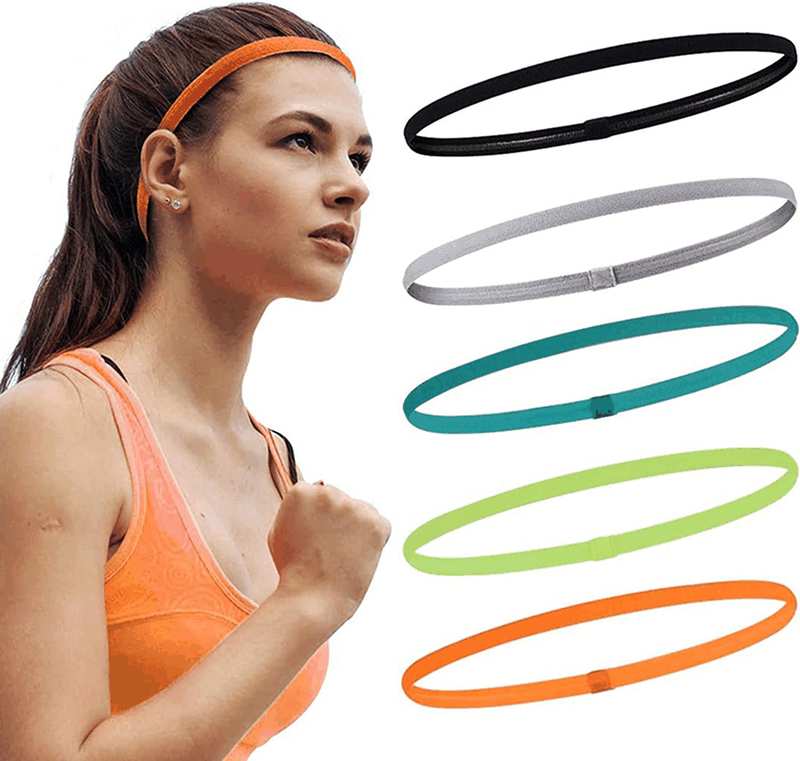 5 Pcs Lightweight Sports Elastic Headband, MH MOIHSING Non-Slip Thin Silicone Sweat Band, Newest Fitness Fashion Color Yoga Head Band Hair Accessories for Men Women Girls Teenagers for Working Out image number 6