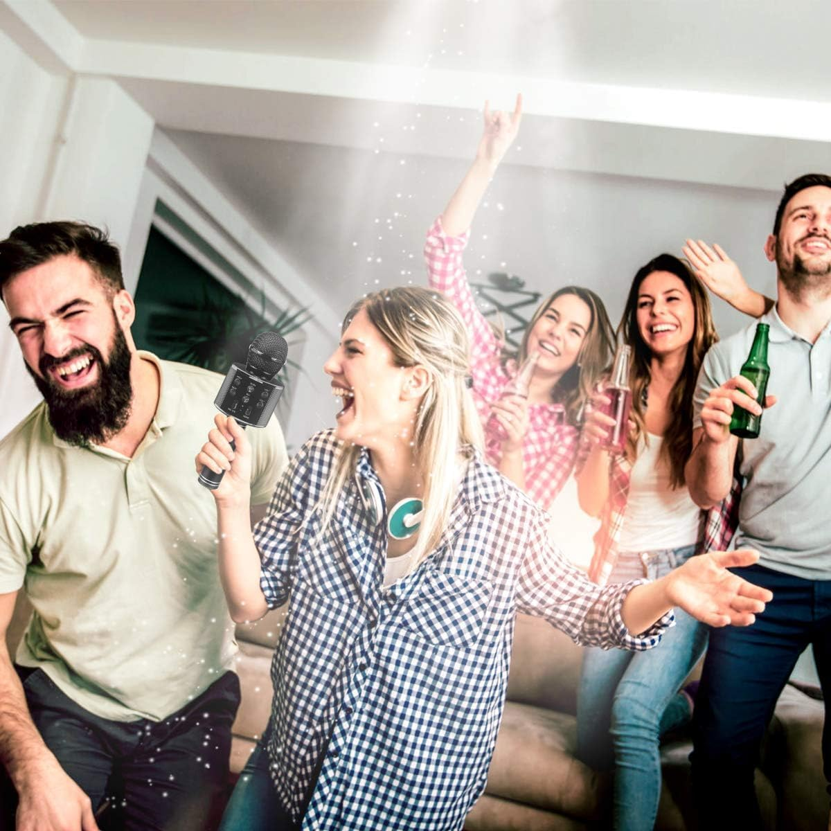 Wireless Bluetooth Karaoke Microphone for Kids, 5-In-1 Portable Handheld Karaoke Mic Speaker Player Recorder with Adjustable Remix FM Radio for Kids Girls Boys (With 32G TF Card,Black) image number 3