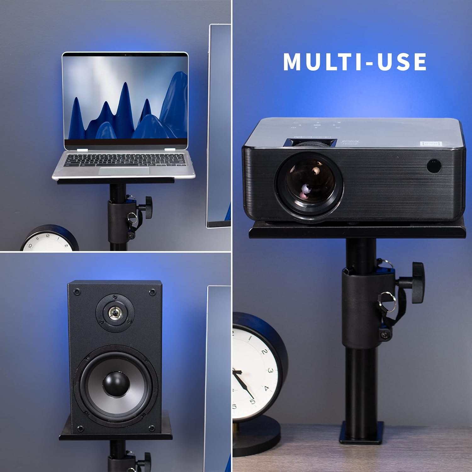 VIVO Clamp-On Speaker Stand Desk Mount Set, 10 X 9 Inch Trays, Height Adjustment and Tilt, Universal Audio Holders for Computer and Bookshelf Speakers, Elevated Sound, 2 Pack, Black, MOUNT-SP01CB - White image number 2