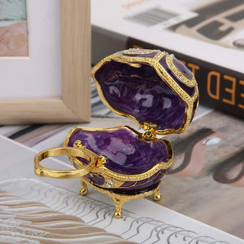 Trinket Box, Hand-Set Rhinestones Hand Painted Enamel No Fading Jewelry Storage Box Southeast Asian Style Exquisite Workmanship Purple Enamel Ornament for Home, Office Decoration, Ring Storage image number 4