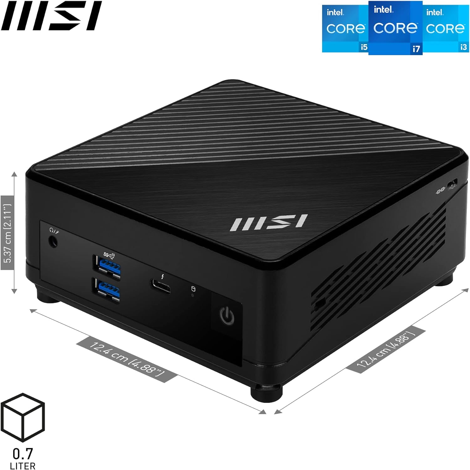 MSI Cubi 5 12M-026AU Business NUC Mini PC, Intel Core I7-1255U, 32GB RAM, 1TB M.2 SSD, Win11Pro, HDMI&DP, Wifi6E BT 5.2, 2Xlan, Thunderbolt4, Switch Cable, VESA, Black, 3 Year Warranty image number 3
