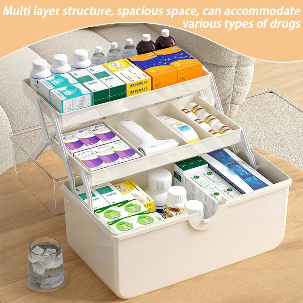 3-Layer Plastic Dividing Storage Box, Multifunctional Plastic Tool Box with Handle for Sewing, for Sewing, Makeup, Medicine, Nail, Hair Accessories for Kids, 35*19*23 Cm image number 2