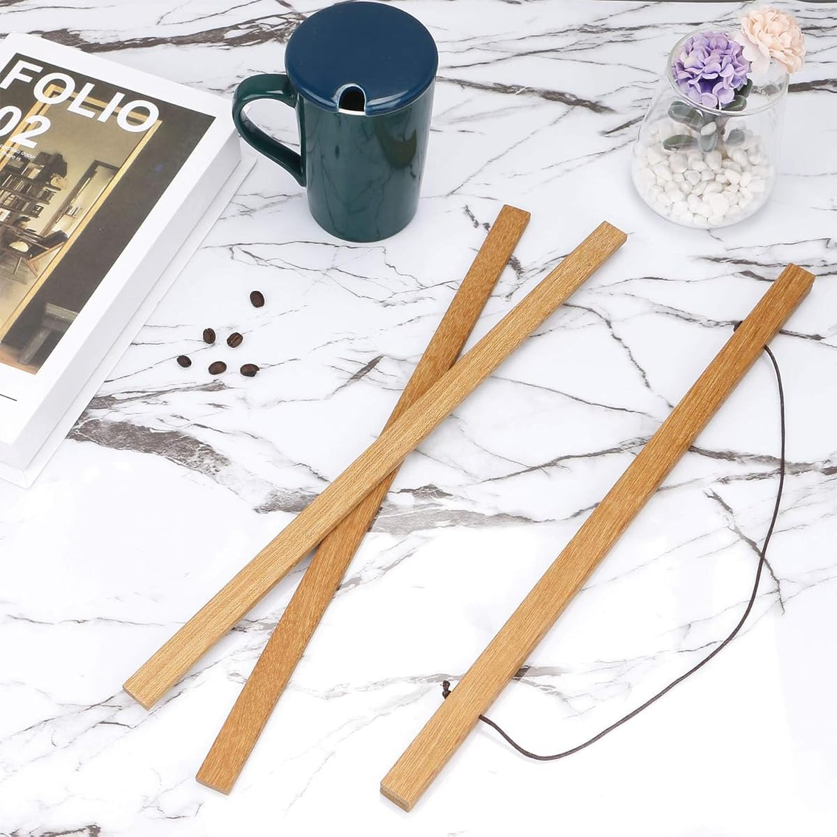 Proxima Direct 8 PCS Magnetic Wood Poster Frame 40 Cm/16 Inch Poster Hanger Rod Simple Teak Wood Photo Hanging Kit with Rope for Photos Canvas Prints Artwork Home Dorm Interior Decor image number 2