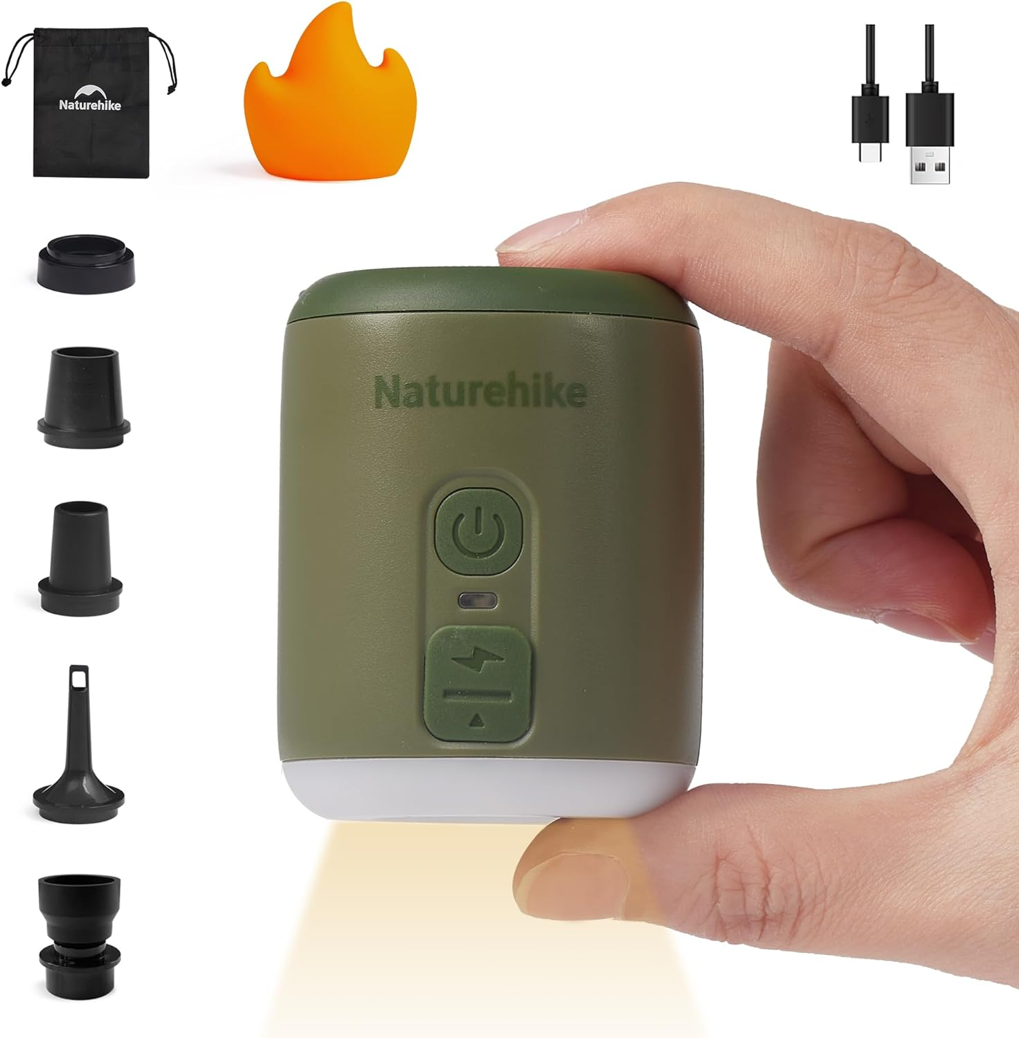 Naturehike Wind Mini Air Pump, Outdoor Multifunctional Tiny Pump (102G) with 1600Mah Battery, Lighting with Flame Lampshade, Efficient and Powerful Pump image number 6