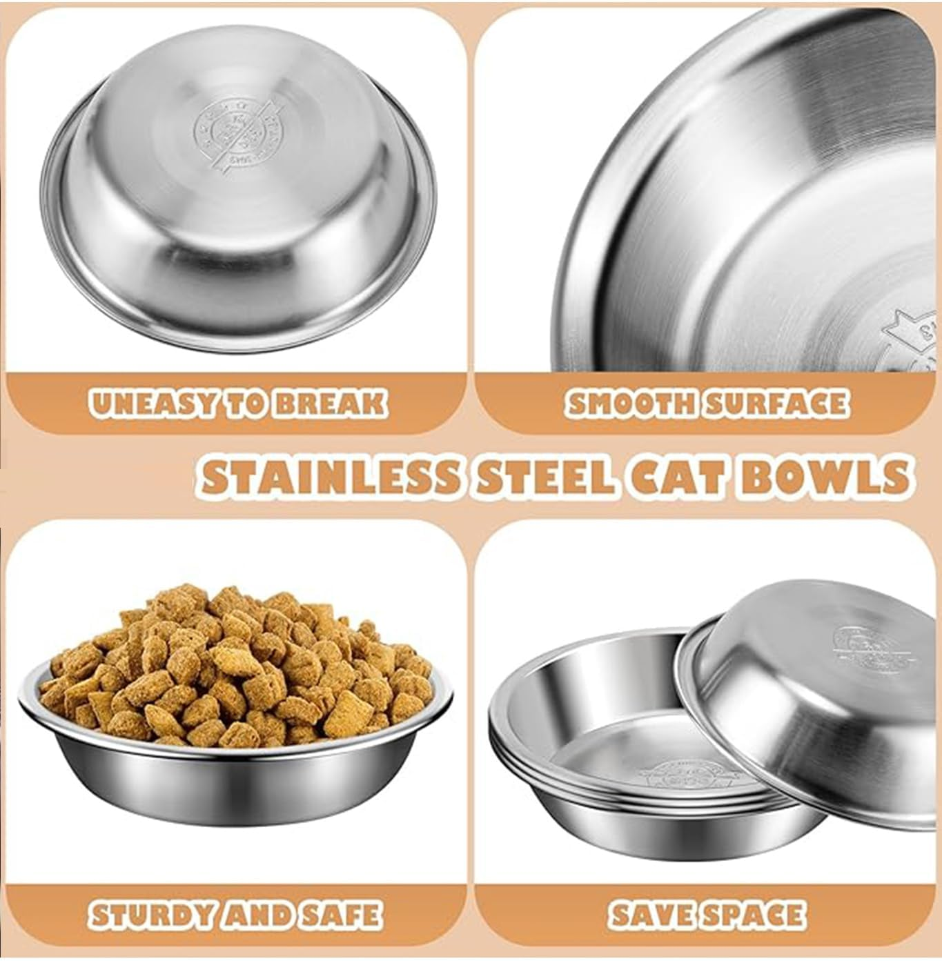 Cat Bowls，Cat Food Bowl,Stainless Steel Dog Treat Dish for Indoor Dogs Shallow and Wide Dog Wet Treat Dish Pet Feeding Dish Whisker Fatigue Relief Dog Dish for Puppy Kitten (12Packs) image number 2