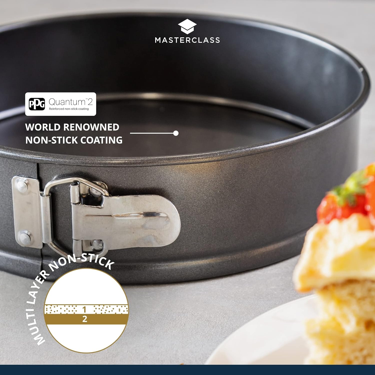 Masterclass KCMCHB45 30 Cm Springform Cake Tin with Loose Base and PFOA Non Stick, Robust 1 Mm Carbon Steel, 12 Inch Extra Large round Pan, Grey