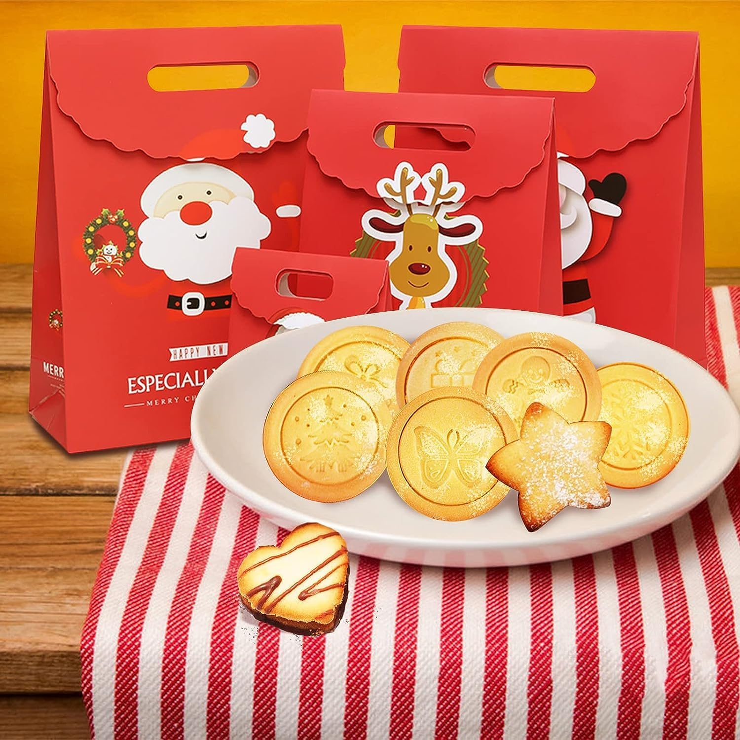 7PCS, Cute Christmas Silicone Cookie Stamps Set Included 6 Stamps and 1 Cookie Cutter Cuts, Homemade Xmas Cookies Stamps for DIY Baking, Cookies Embossing Mold for Holiday Party, BPA Free image number 3