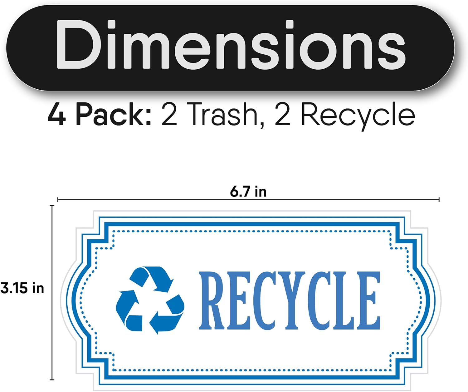 Recycle and Trash Stickers for Garbage Cans &ndash; Blue Premium Clear Vinyl Recycling Bin Labels &ndash; 4 Pack - 6.7" by 3.15" Decals Logo - Waste Signs for Home Kitchen or Office Bins Indoor/Outdoor Use image number 4