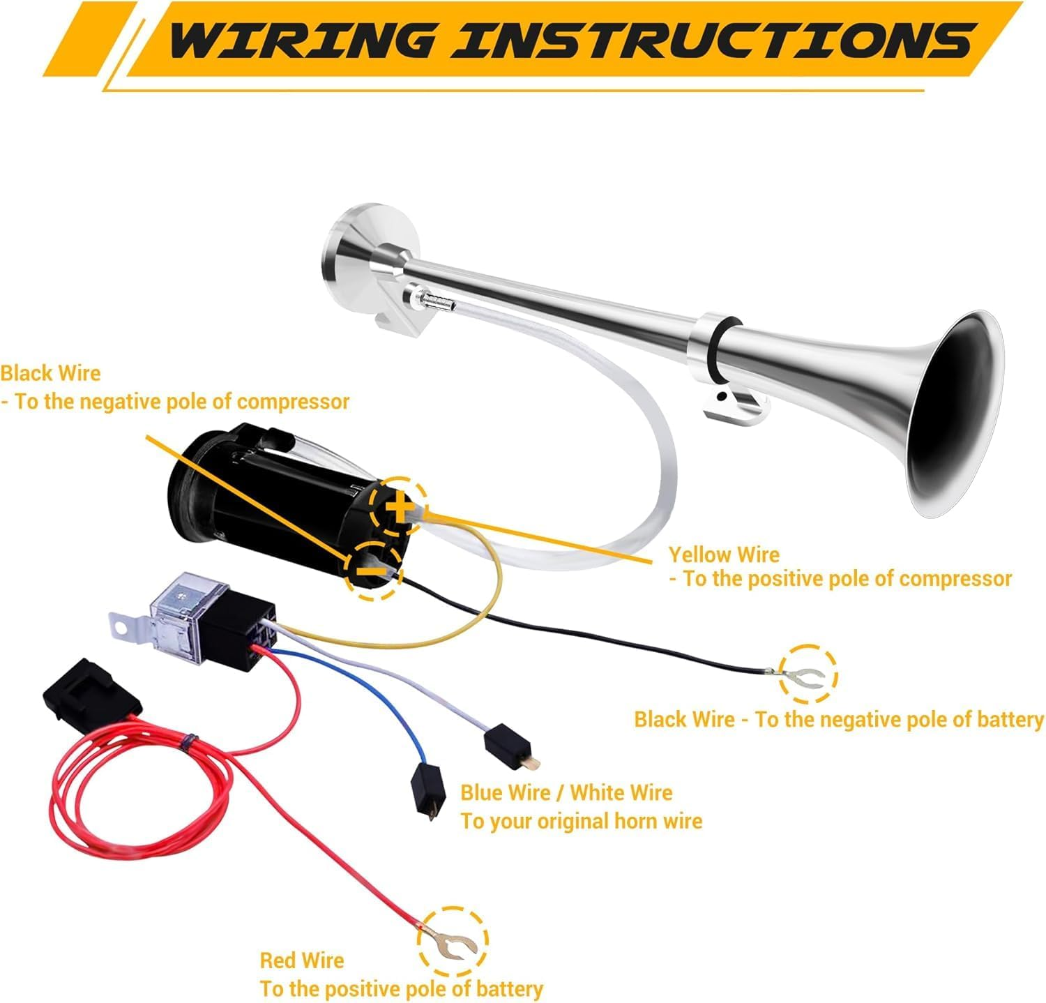 12V Air Horn Kit, Super Loud Train Horn for Truck, Air Horn Dual Truck Horn with Compressor for 12V Vehicles Trucks Pickup (Single Sliver) image number 3