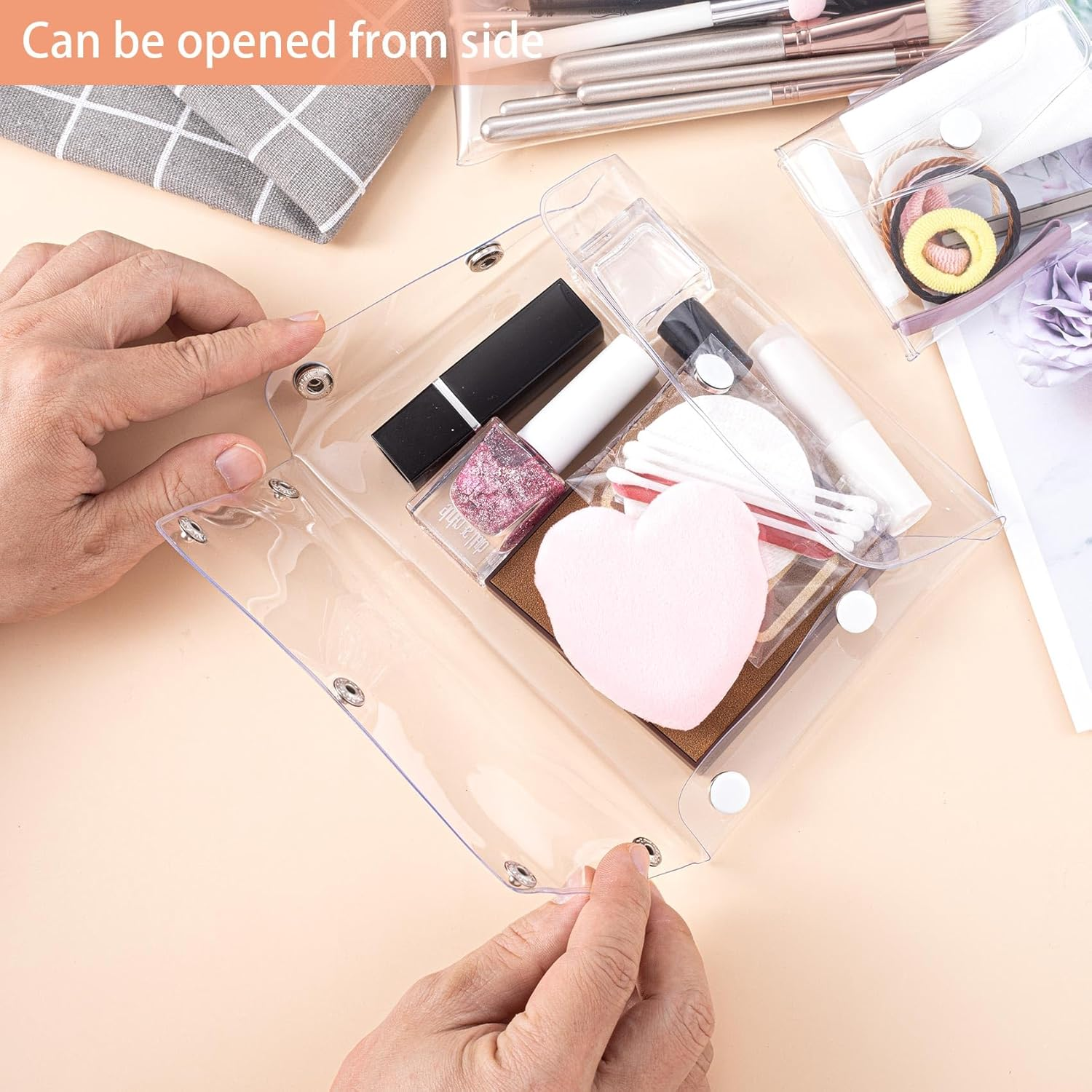 3 Pack Transparent Cosmetic Bags, Different Size Portable Waterproof PVC Makeup Cases Organizers Pouch Carrying Accessories for Lipstick Facial Cleanser Shampoo Storage- Small & Medium & Large, image number 2