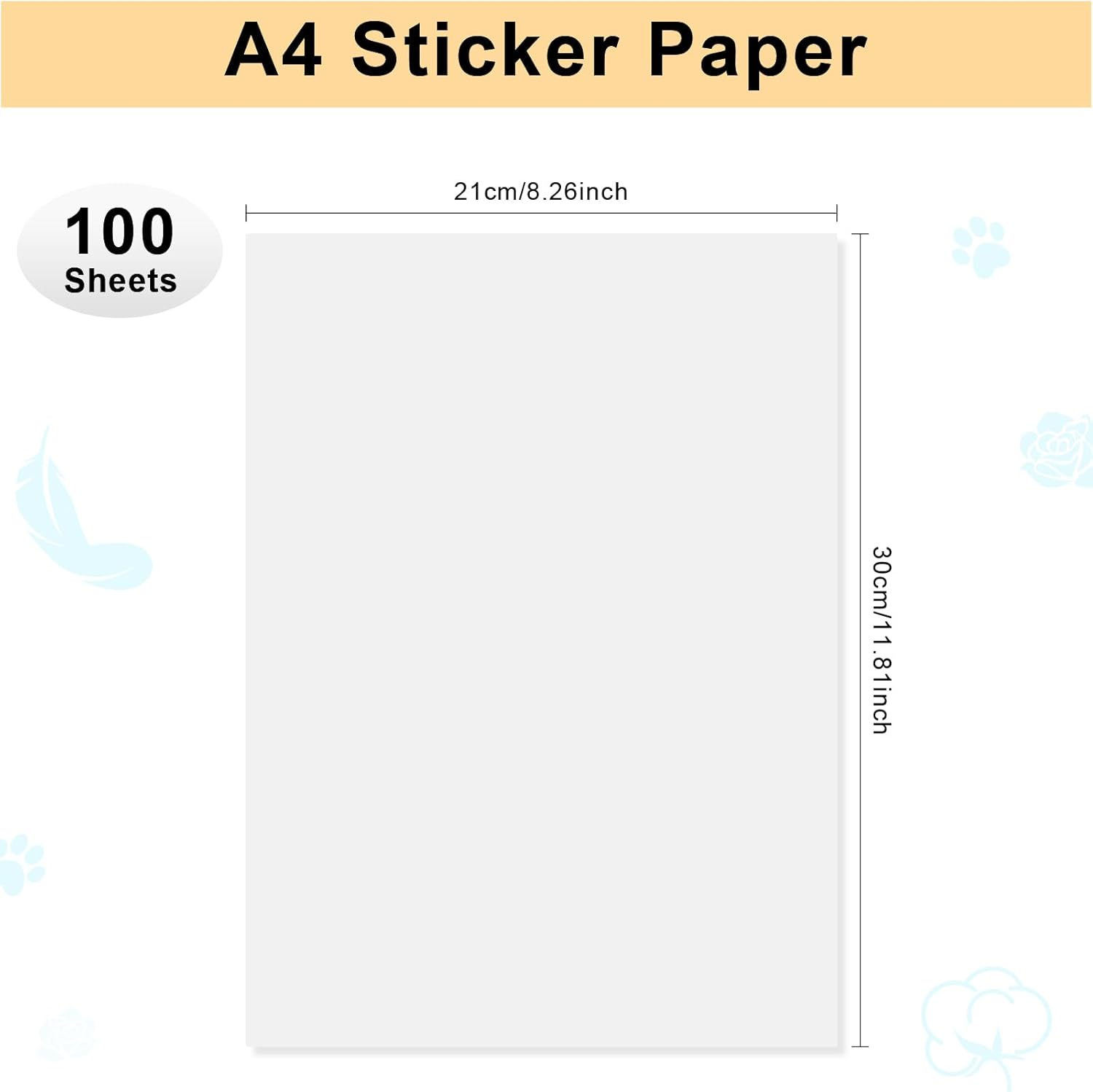 100 Sheets A4 Sticker Paper Labels, Glossy Sticker Paper Inkjet Vinyl Sticke Suitable for Laser Inkjet Printing of Product Labels, Paintings, Stickers, Photographs and All Kinds of Crafts. image number 5