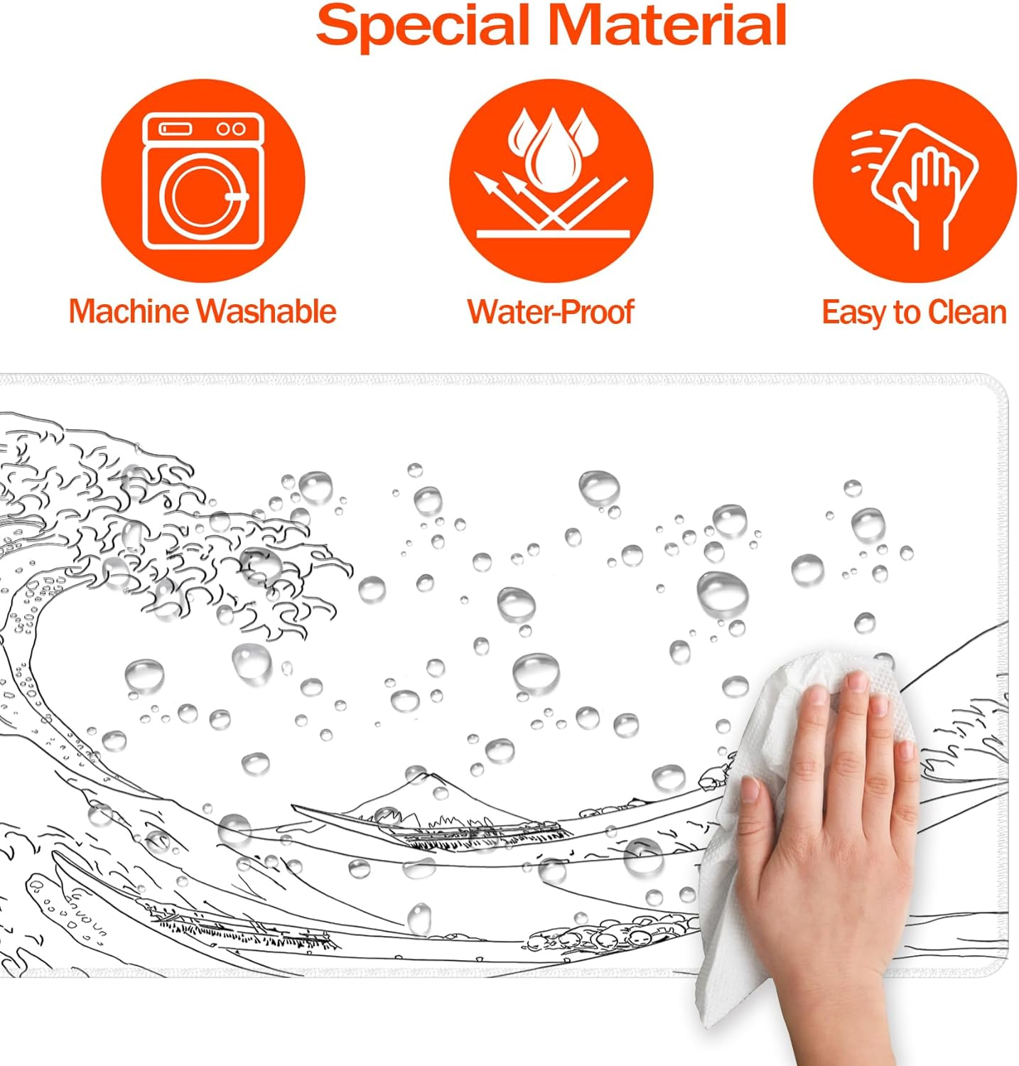 Japanese Sea Wave White Large Mouse Pad, Gaming Pad Mousepad Extended Kanagawa Mat Desk XL with 3Mm Thick Long Non-Slip Rubber Base Mice 31.5 X 11.8 Inch, image number 2