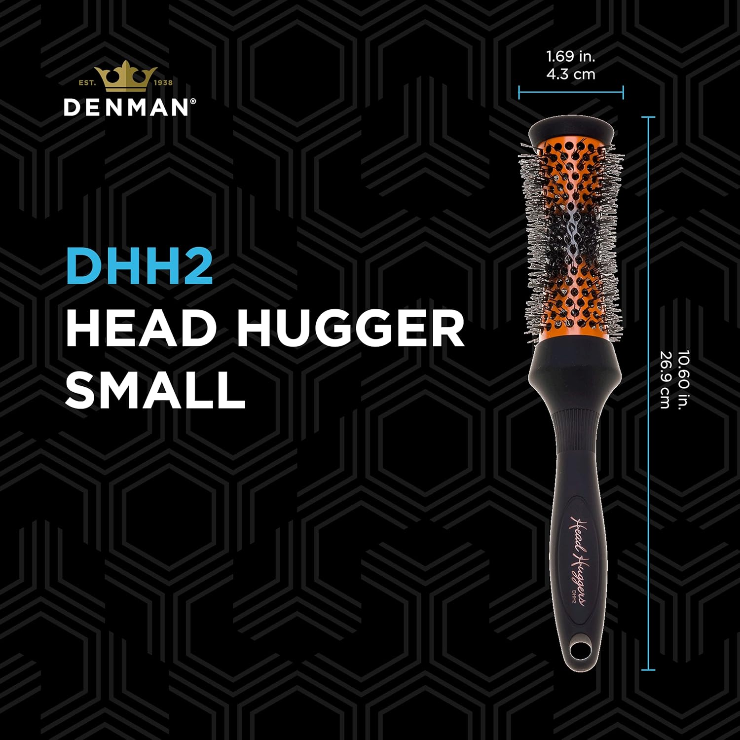 Denman (Small) Thermo Ceramic Hourglass Hot Curl Brush - Hair Curling Brush for Blow-Drying, Straightening, Defined Curls, Volume & Root-Lift - Orange & Black, (DHH2) image number 2