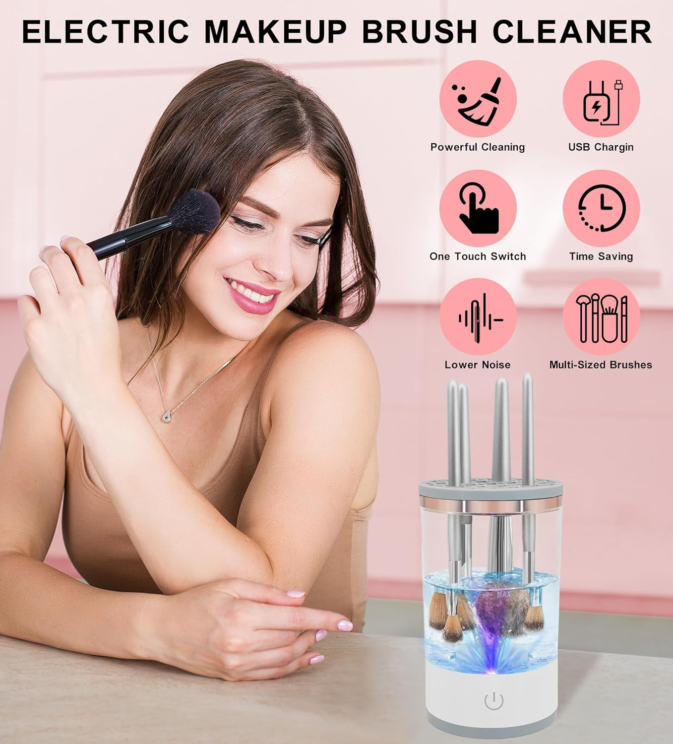 YBVABE Makeup Brush Cleaner Machine, Electric 9000 RPM Automatic Rotation, IP65 Waterproof, USB Plug Design, Fast and Efficient Cleaning for Makeup Brushes and Sponges, Easy to Use image number 1