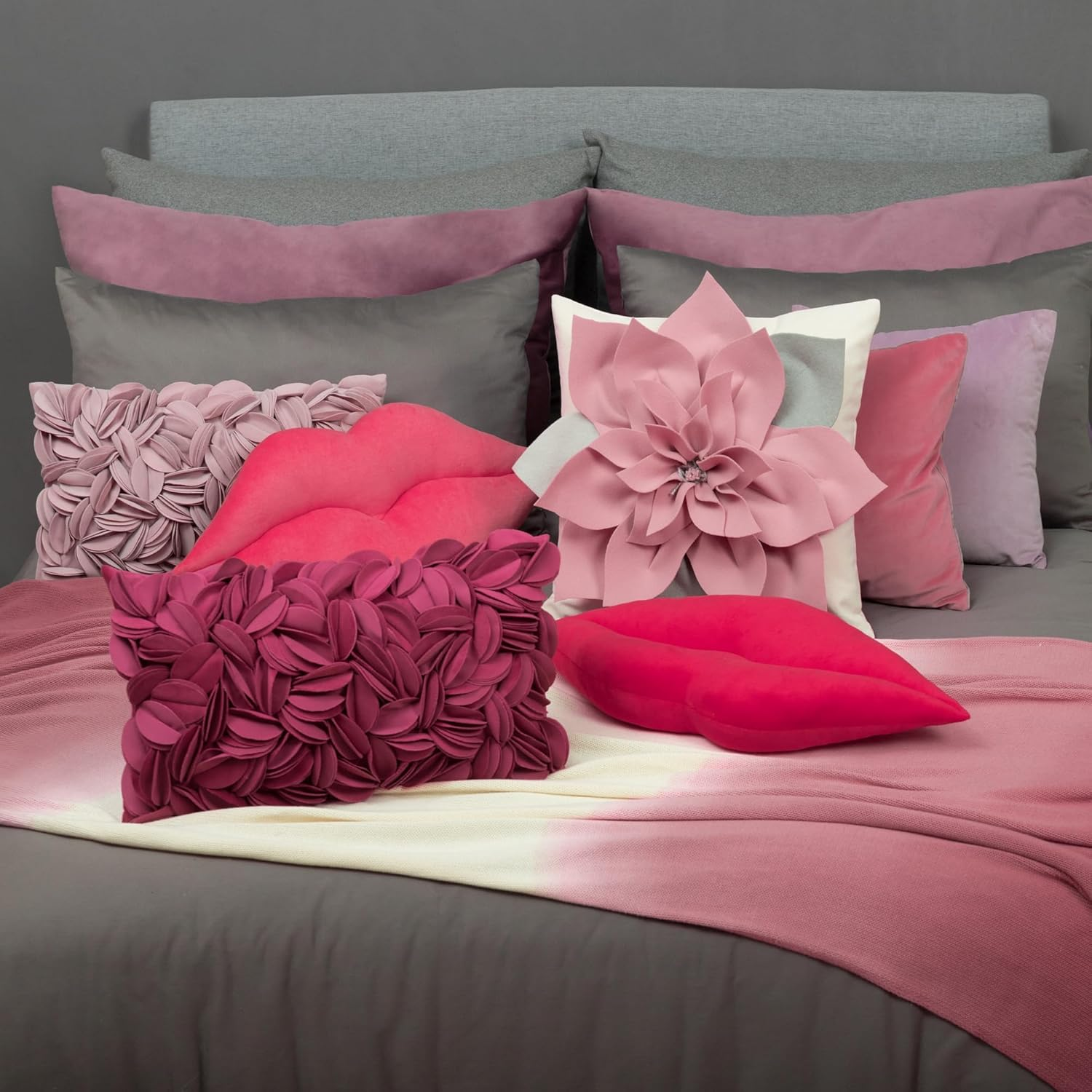 KINGROSE 3D Lip Throw Pillow Cute Decorative Pillows Soft Cushion for Sofa Couch Bed Home Decor Girls 12 X 24 Inches Red