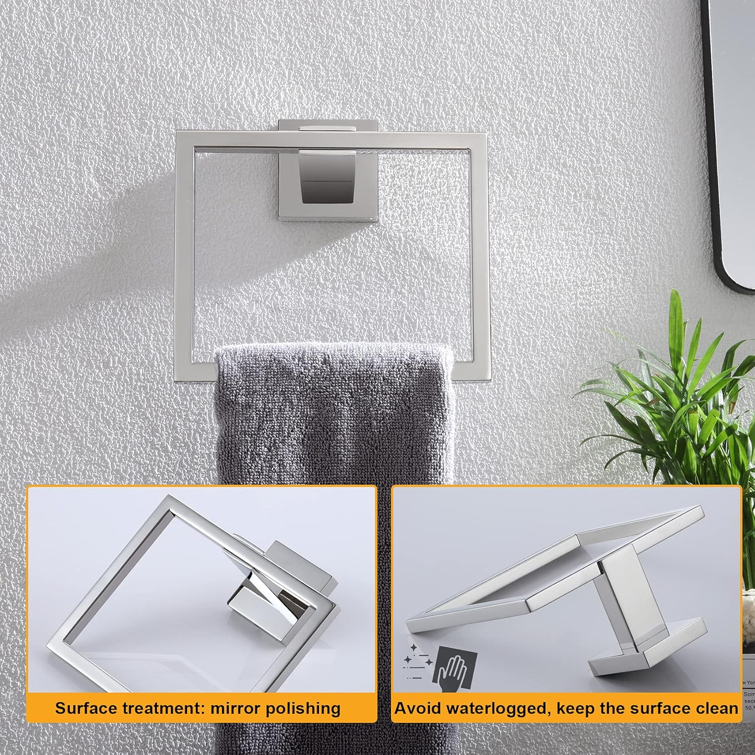 KOKOSIRI Bathroom Towel Holder Bath Towel Ring Towel Hanger Towel Rack Wall Mounted Stainless Steel Mordern Style, Polished Chrome, B3004CH image number 2
