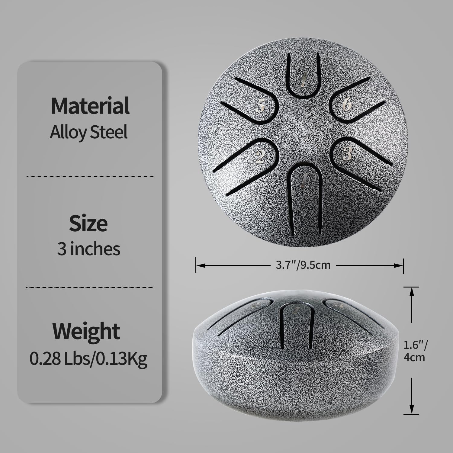 Yahpetes Steel Tongue Drum Musical Percussion Instrument Metal Rain Drum for outside 3 Inch 6 Notes C-Key for Meditation Yoga Education Percussion with Bag, Music Book, Mallets (3"6 Tone, Silver)