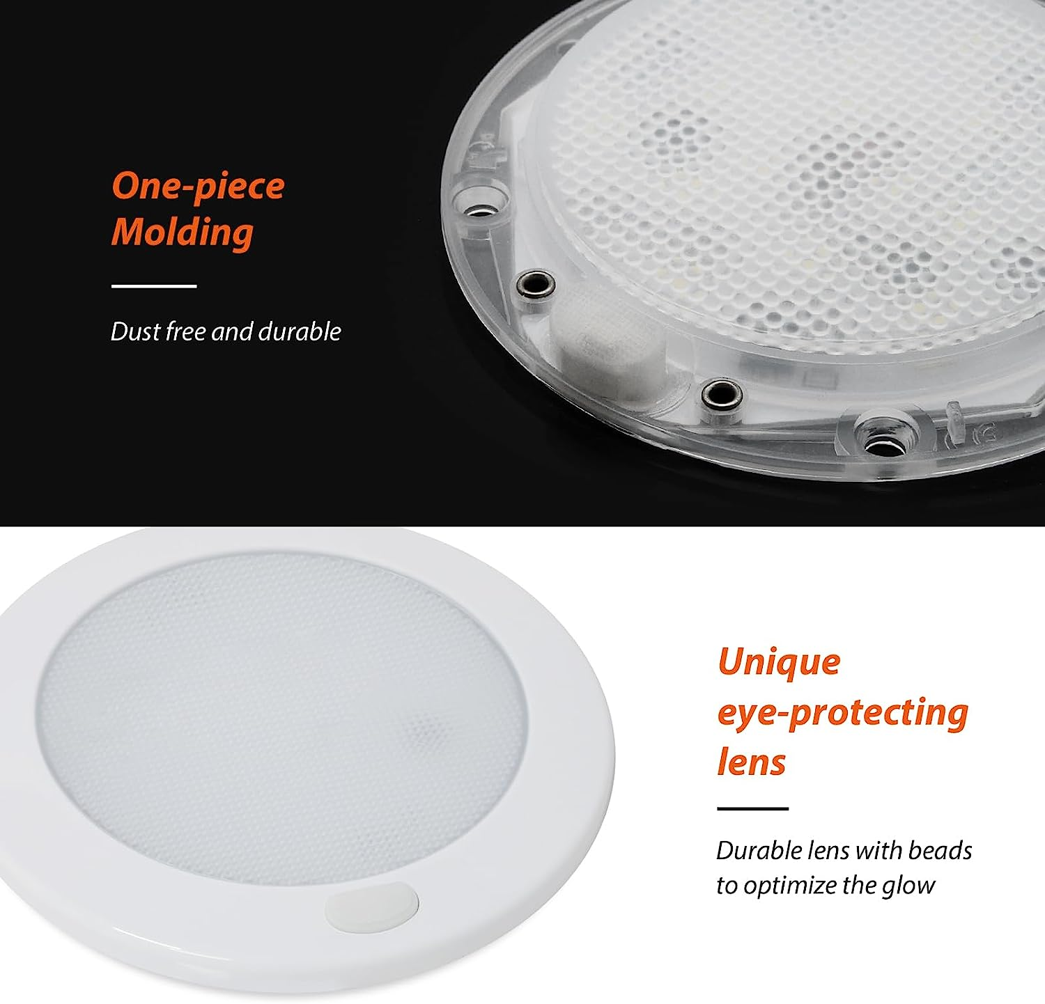 Dream Lighting 12Volt DC LED Ceiling Lights with Switch Interior Roof Dome Lighting for RV Camper Motorhome SUV Caravan Boat 127Mm Cool White Surface Mounted White PC Shell image number 3