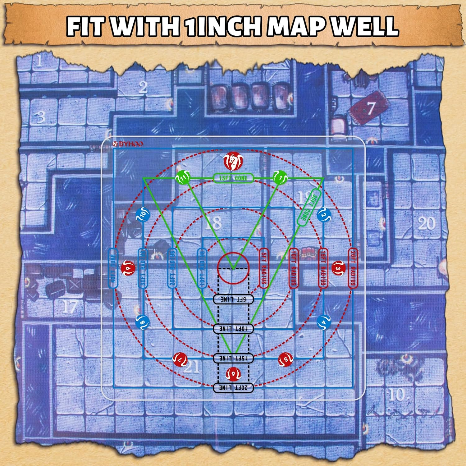 Byhoo Spell AOE Damage Template Upgrade, Acrylic Area Effect Marker for DND 5E 3E Pathfinder and More Tabletop RPG, Ideal Game Accessory for Dungeon Master and D&D Fans image number 3