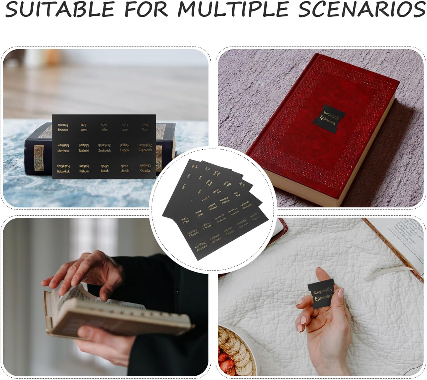 Bible Tabs, 5 Sheets Black Bible Indexing Tabs Bible Journaling Supplies Old and New Testament Bible Index Labels Aesthetic Bible Journaling Study Accessories image number 1