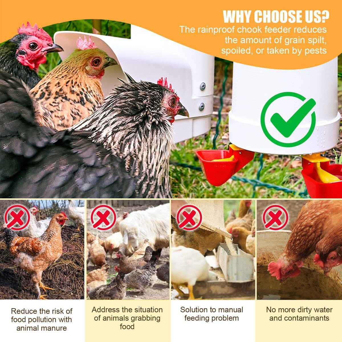 Pet Scene Chicken Feeder and Waterer Set, 3 Kg Poultry Chicken Feeder and 4 Litre Waterer System with Rain Cover,Automatic Water Dispenser Kit Auto Aviary Chook Chick Hen Quail Drinking Cup image number 6