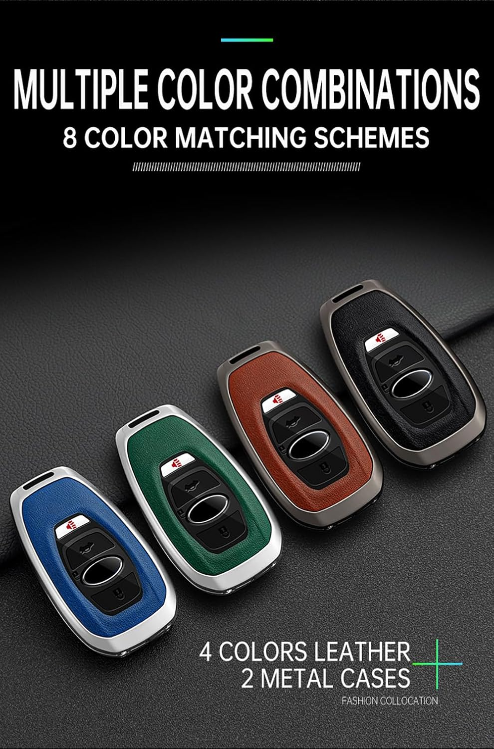 Ontto Alloy Car Key Fob Cover Fit for Subaru Forester Crosstrek Outback WRX Ascent BRZ Impreza Legacy Leather Smart Key Case Shell Key Holder Bag Keyring Keychain Protector Accessories Silver-Brown