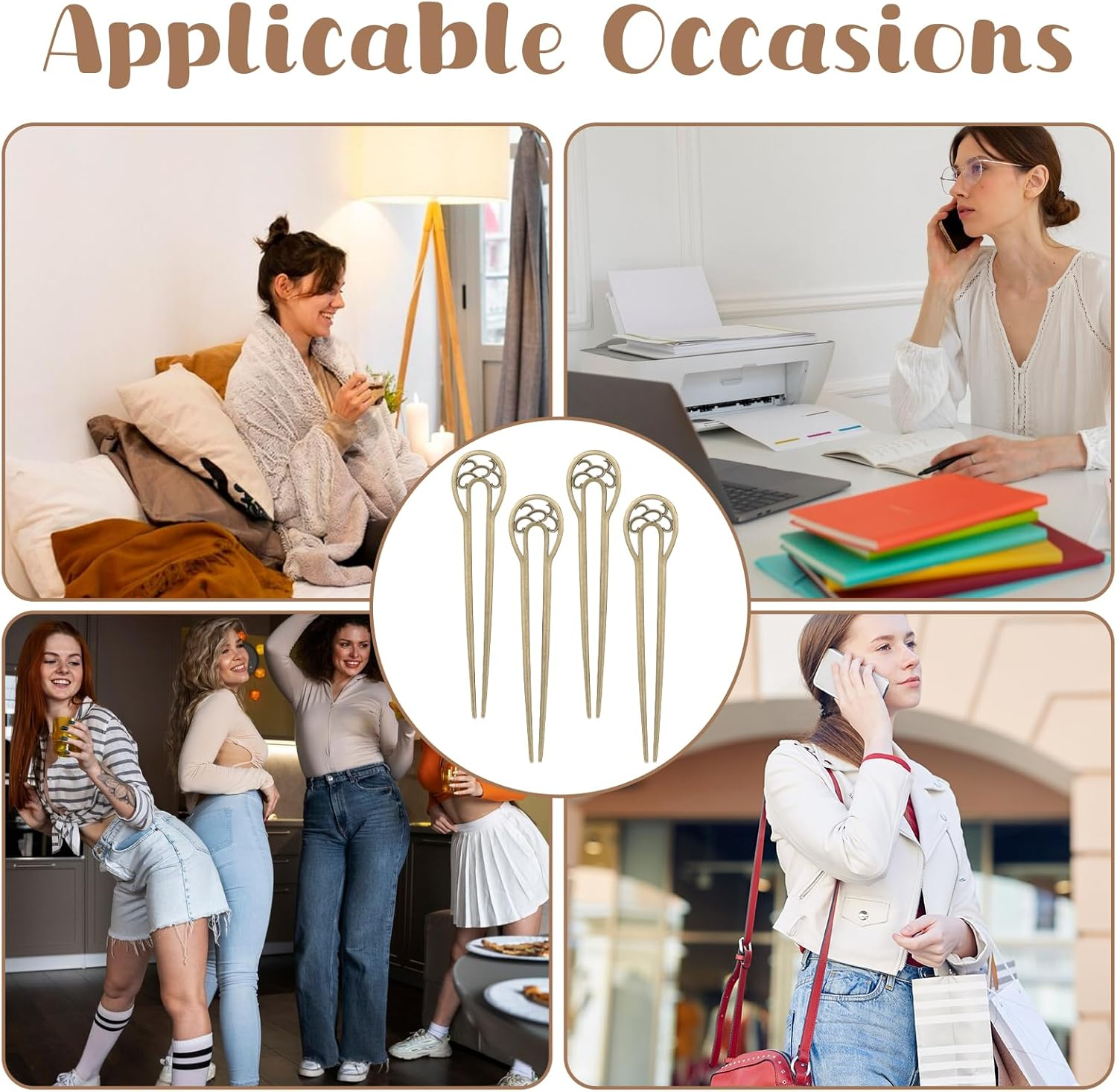 Giantree 4 Pcs Metal U Shaped Hairpin, French Pins Vintage Hair Sticks Hair Fork Pins Hair Accessory for Women and Girls Hairstyles image number 1