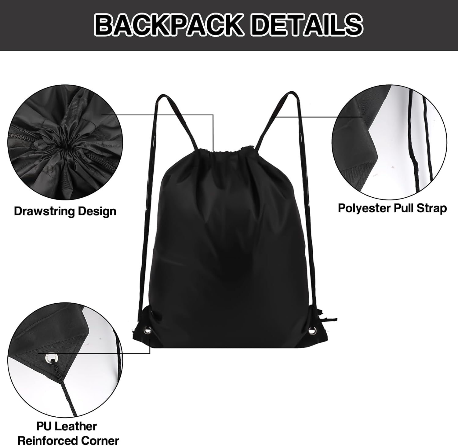 Drawstring Backpack 6Pcs Drawstring Gym Bags Black Draw String Bags Drawstring Backpack for Sports image number 5