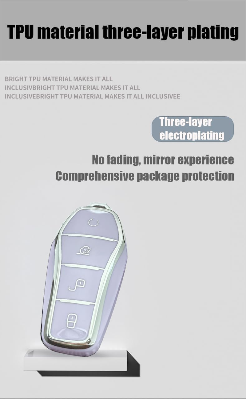 TPU Key Fob Cover with Keychain Fit for BYD Han Ev Tang Dm / Qin plus 4 Button Key Case Protector Key Cover Purple - Black image number 4
