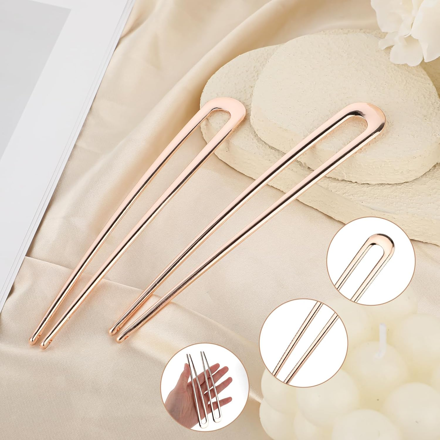2PCS Large French Hair Pin Gold, 5.7 Inch U Shaped Hair Pins, Metal French Hair Pins Vintage French Twist Hair Pin Chignon Pin for Women Thick and Long Hair (Rose Gold) image number 2