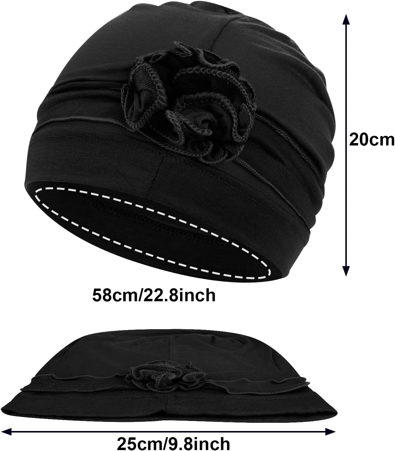 XEPST Pack of 4 Women'S Chemo Hats Bandana Turban Women'S Chemo Turban Headwear Beanie Hat Cap for Women Cancer Patients Hair Loss - Black, Red, Pink, Beige image number 5