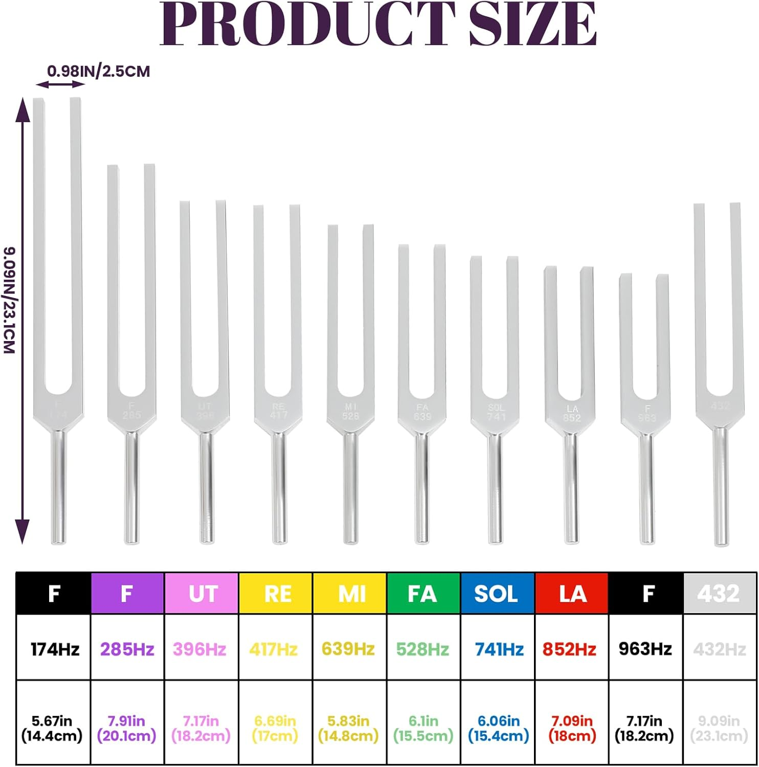 Solfeggio Tuning Forks for Healing, 10 Pcs Silver Unweighted Tuning Forks, Aluminum Alloy Material Tuning Fork Set with Exquisite Aluminum Box, Sound Healing Instruments for DNA Healing image number 2