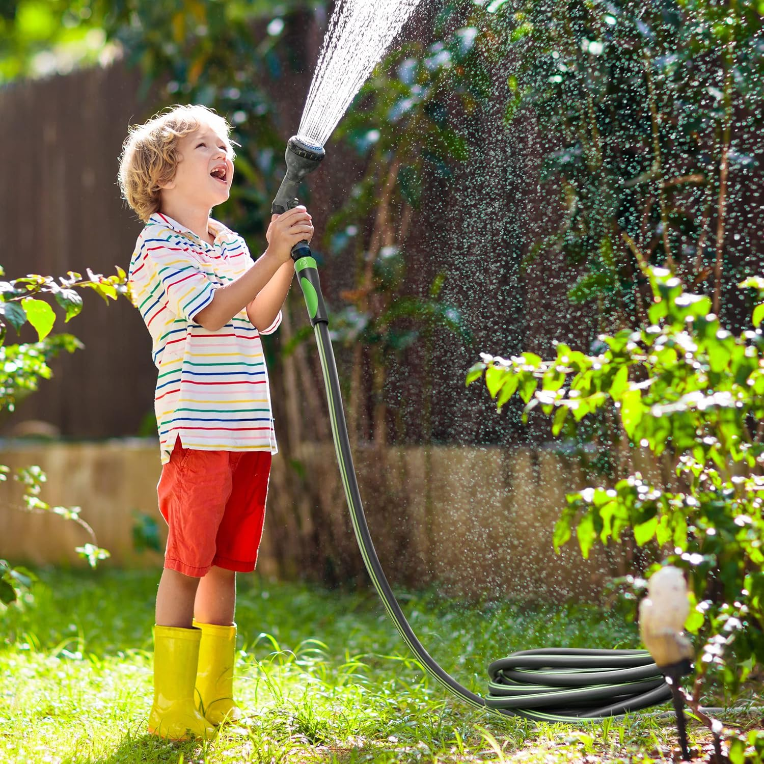 WORKPRO 5/8 in X 50 FT Garden Hose, Heavy Duty, Flexible, Lightweight Water Hose with 360&deg; Bi-Material Rotation Handle, 3/4" GHT Solid Brass Fittings, for Outdoor, Lawn, Garden & Yard, Car Wash