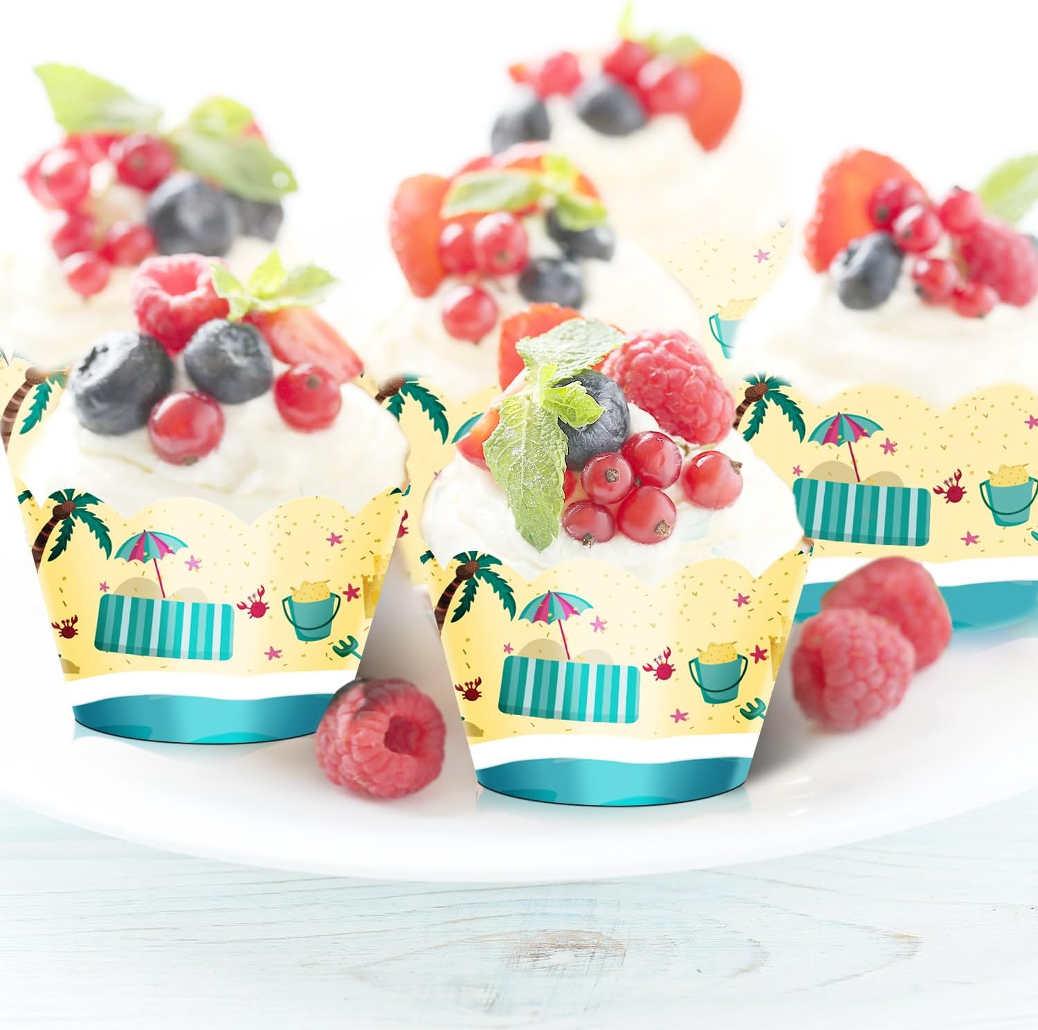 24Pcs Dessert Cupcake Wrappers Pick for Ice Cream Hot Summer Hawaii Beach Theme Decor Supplies Baby Shower Girls Boys Happy Birthday Party Decorations image number 2