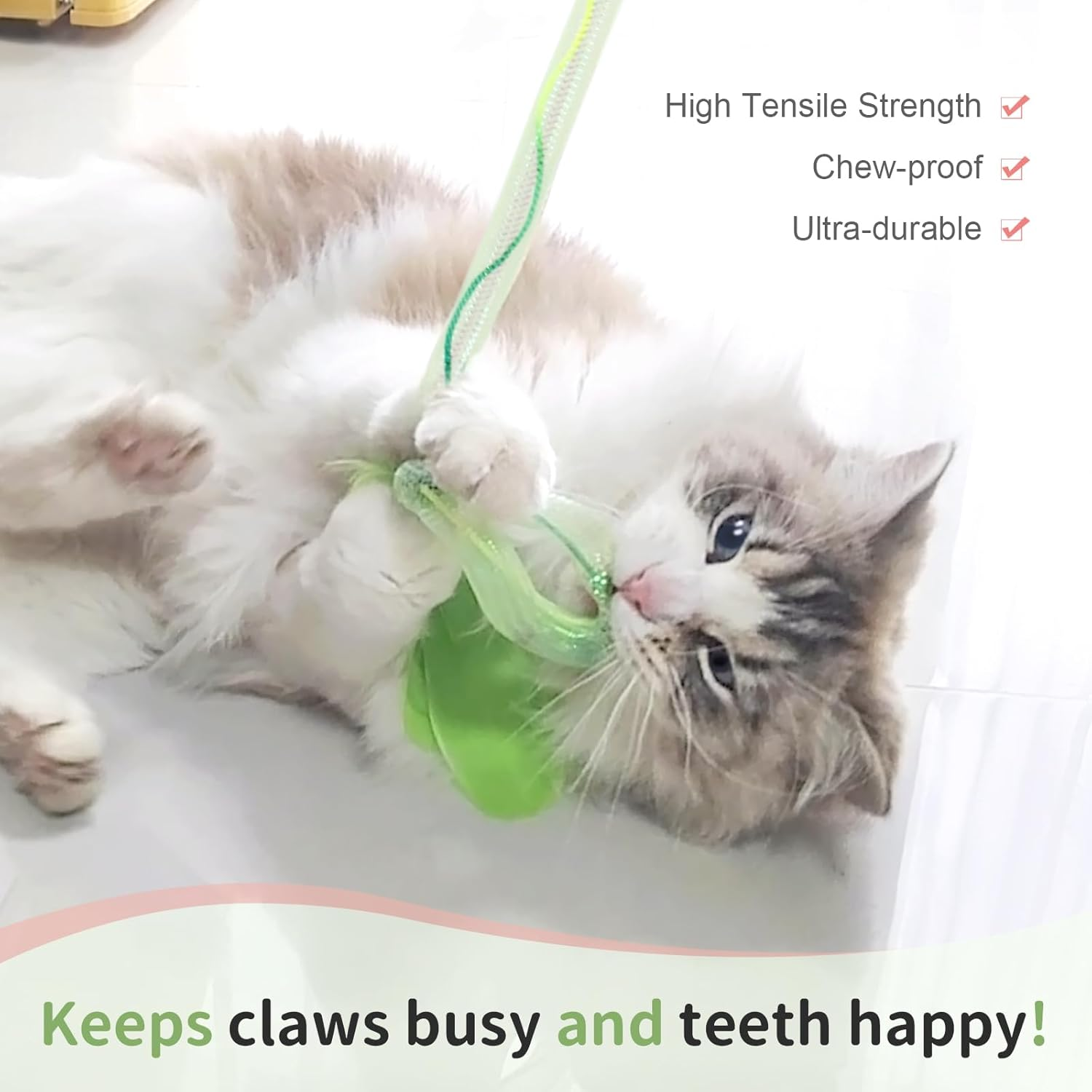 SONGWAY Cat Rainbow Wand Toy - Rainbow Cat Feather Toys with Bells, Colorful Mesh Teaser Wand with Feather Tail, Interactive Toys for Indoor Cats Kittens, Light Color image number 4