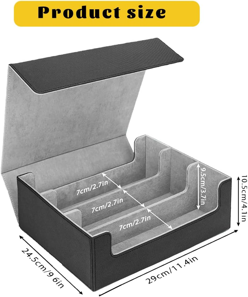 PU Leather Card Deck Case for Trading Cards, Magnetic Closure 1800+ Card Storage Box, Commander Card Holder Suitable for Magic Game Cards (Black&Grey) image number 3