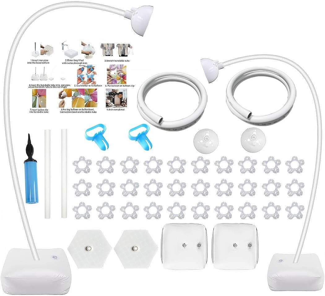 Balloon Arch Kit 8.2 Ft High & 5 Ft DIY Free Bending Shape Half Arch Balloon Stand Irregular Standing Balloon Arch Stand with Base for Party Birthday Wedding Decoration (White Balloon Support) image number 2